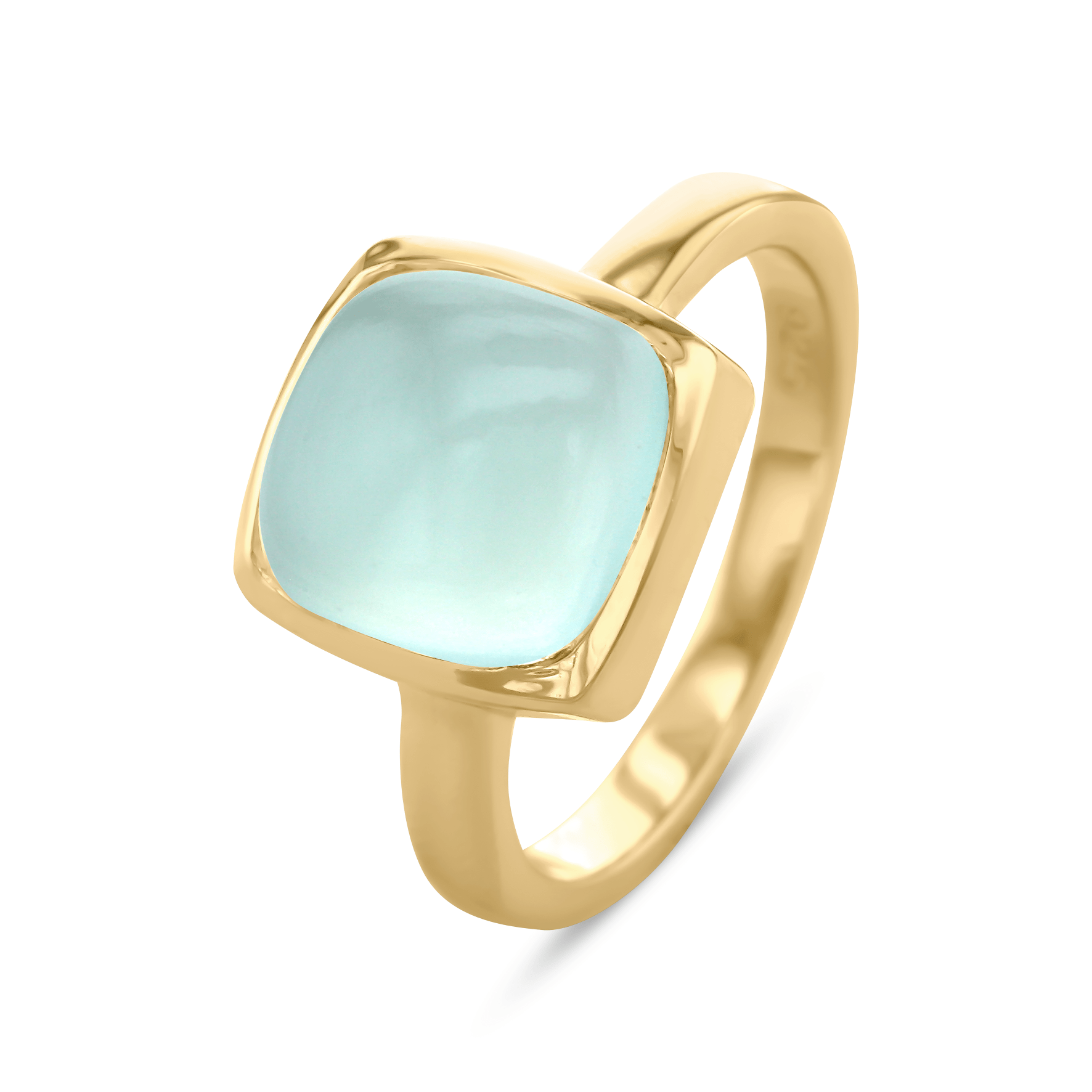 Bague en Argent 925 doré Or jaune 18k assemblée de Calcédoine Aqua - Maison Di Giorgio