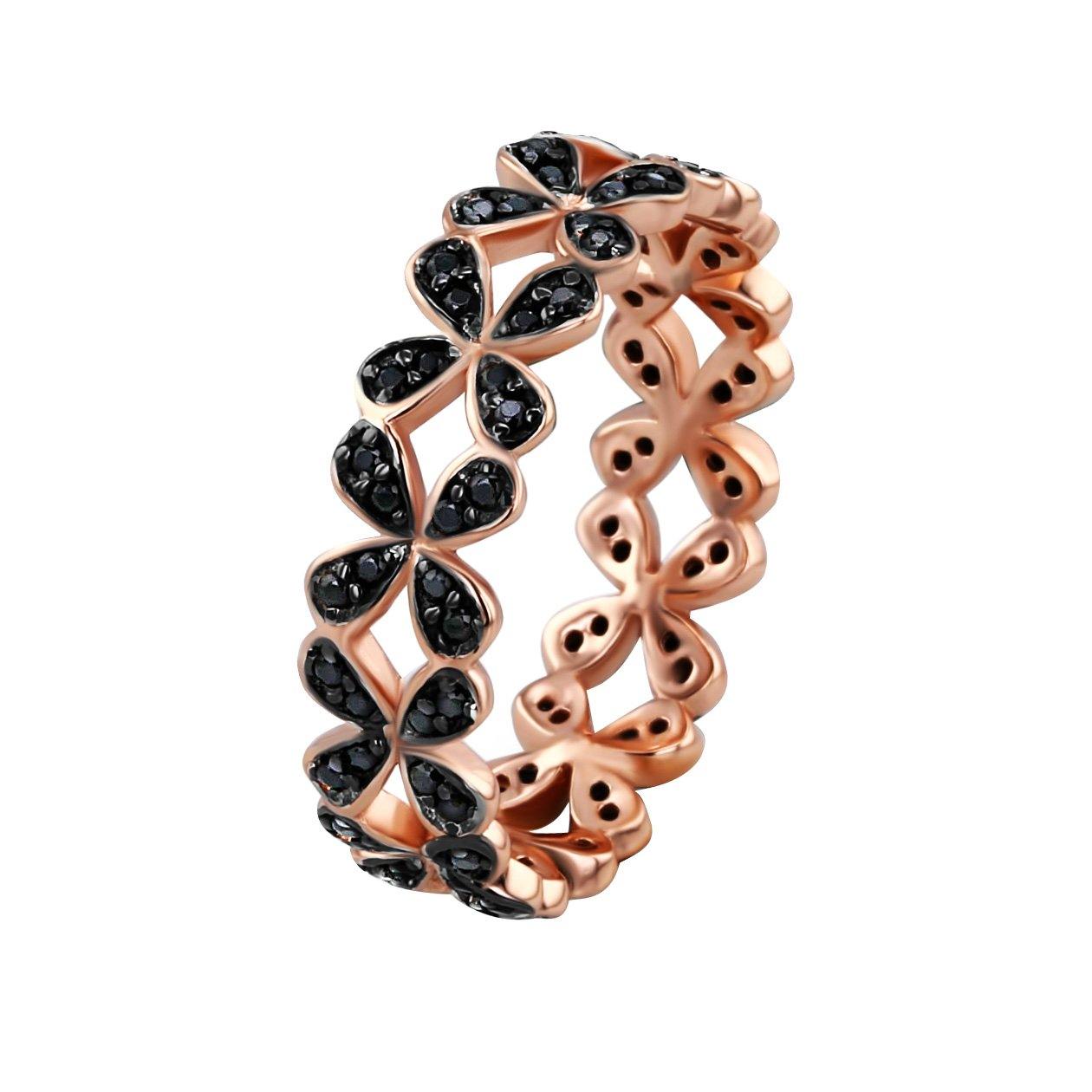 Bague en Argent 925 doré Or rose 18k assemblée d'oxyde de zirconium noir - Maison Di Giorgio