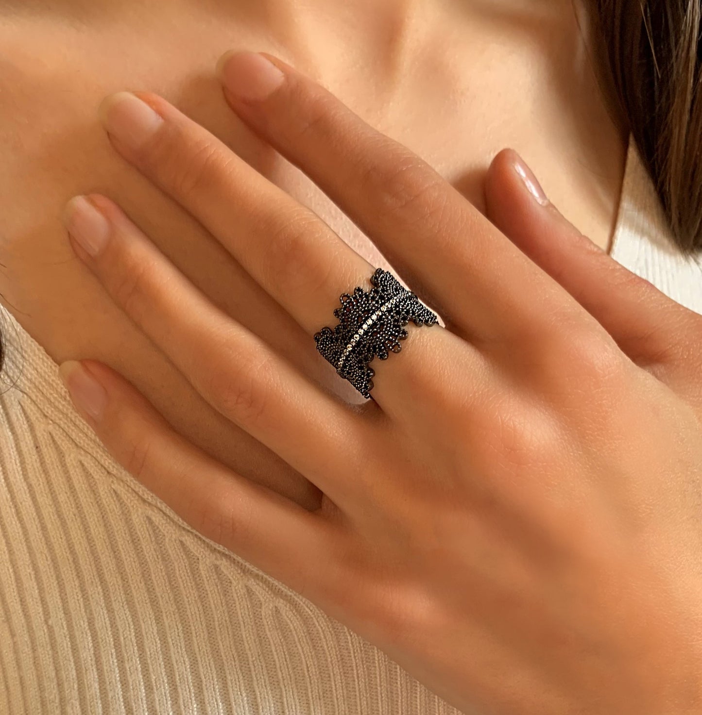 Bague en Argent 925 plaqué Rhodium noir assemblée d'oxyde de zirconium - Maison Di Giorgio