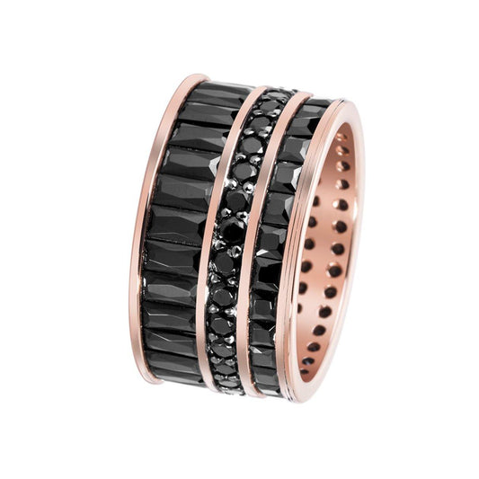 Bague en Argent 925 doré Or rose 18k et Or noir assemblée d'oxyde de zirconium noir - Maison Di Giorgio