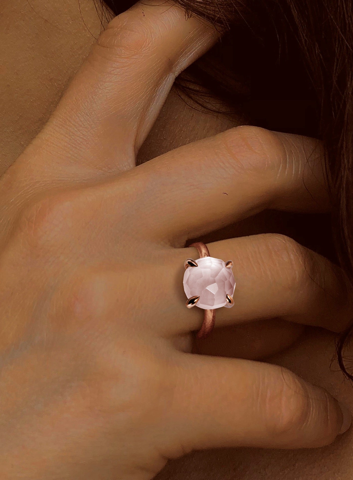 Bague en Argent 925 doré Or rose 18k assemblée de Quartz rose - Maison Di Giorgio