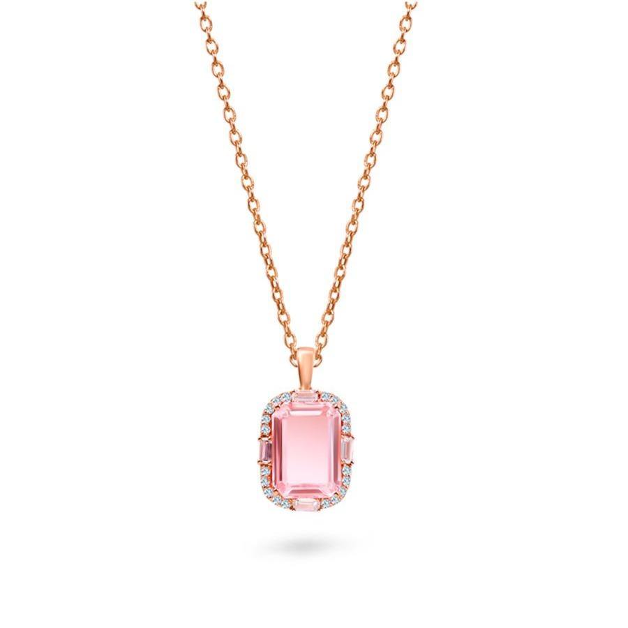 Collier en Argent 925 doré Or rose 18k assemblé de Quartz rose - Maison Di Giorgio