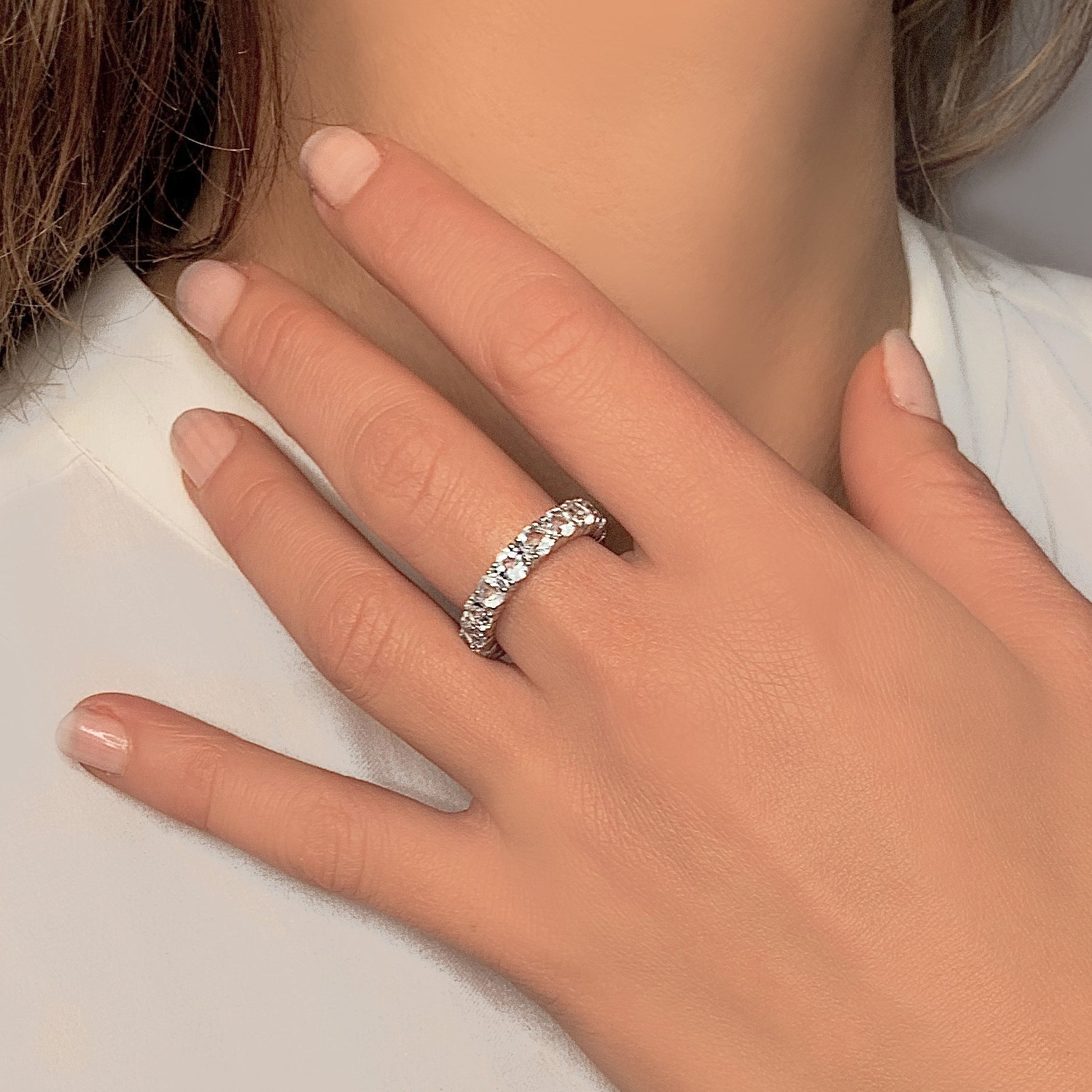 Bague en Argent 925 plaqué Rhodium assemblée de quartz blanc - Maison Di Giorgio