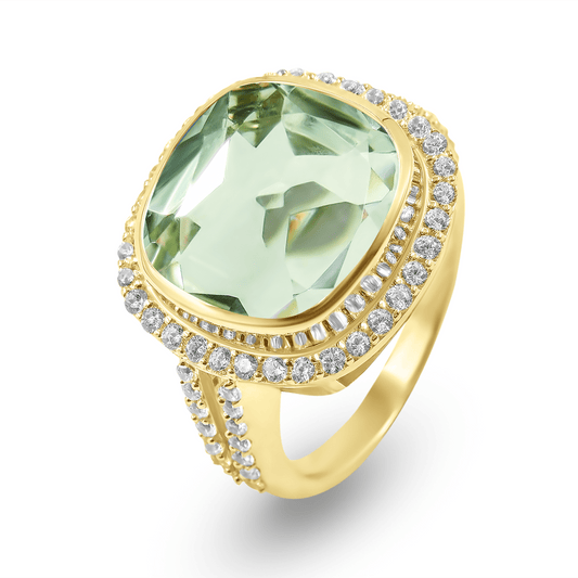 Bague en Argent 925 doré Or jaune 18k assemblée d'Améthyste verte et Oxyde de zirconium - Maison Di Giorgio