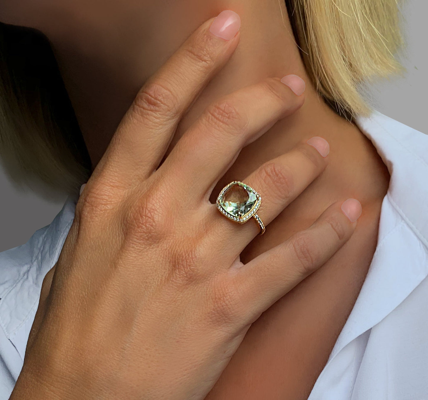 Bague en Argent 925 doré Or jaune 18k assemblée d'Améthyste verte - Maison Di Giorgio