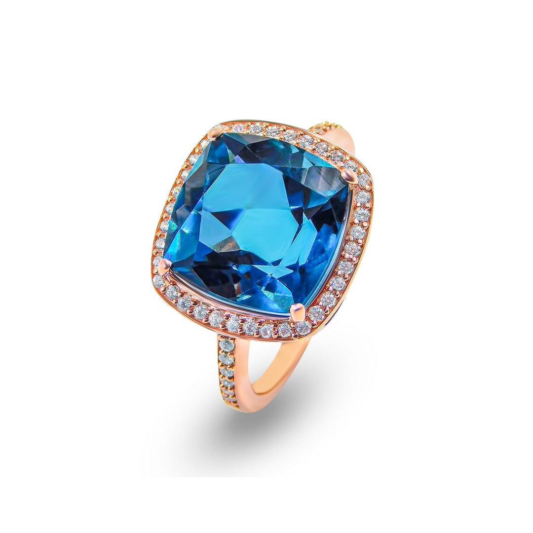 Bague en Argent 925 doré Or rose 18k assemblée de Topaze bleu Londres - Maison Di Giorgio