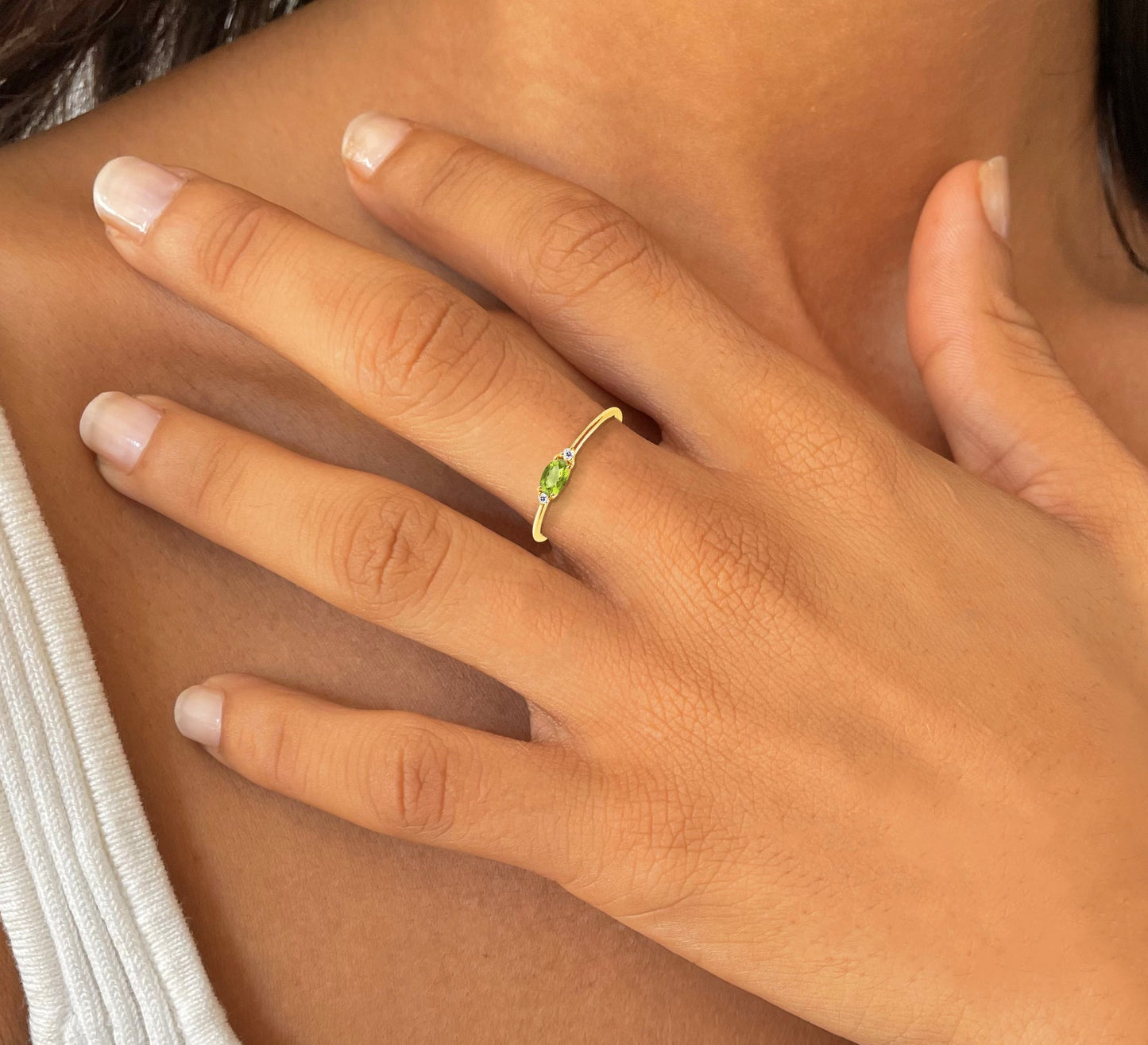 Bague en Argent 925 doré Or jaune 18k assemblée de Peridot et Oxyde de zirconium - Maison Di Giorgio