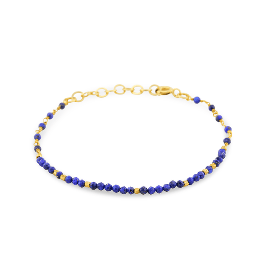 Bracelet perles doré Or jaune 18k assemblé de lapis - lazuli - Maison Di Giorgio