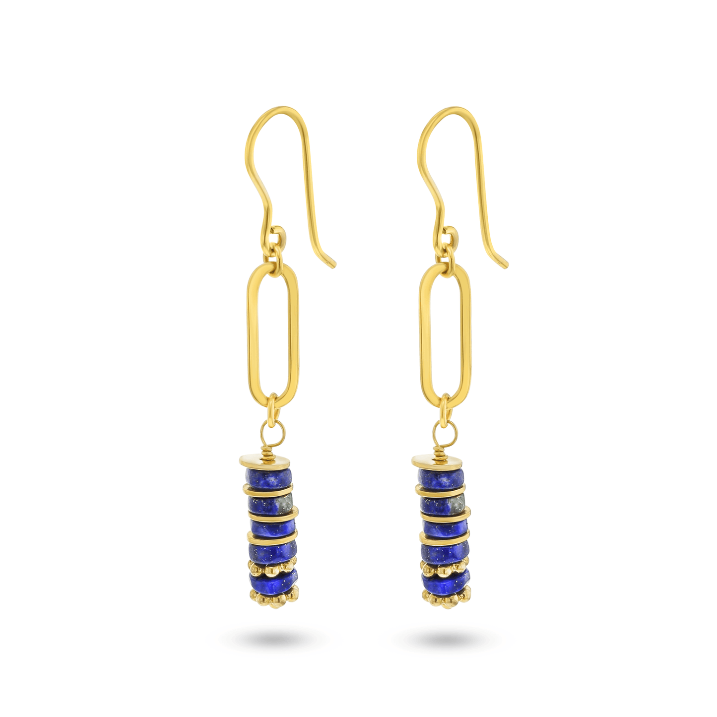 Boucles d'oreilles dorées Or jaune 18k assemblées de Lapis - lazuli - Maison Di Giorgio