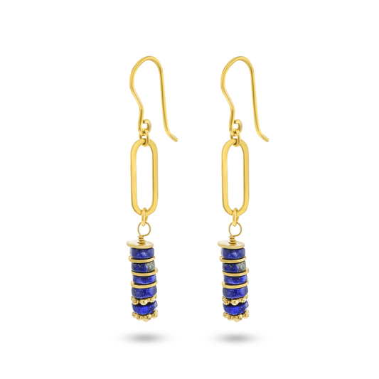 Boucles d'oreilles dorées Or jaune 18k assemblées de Lapis - lazuli - Maison Di Giorgio
