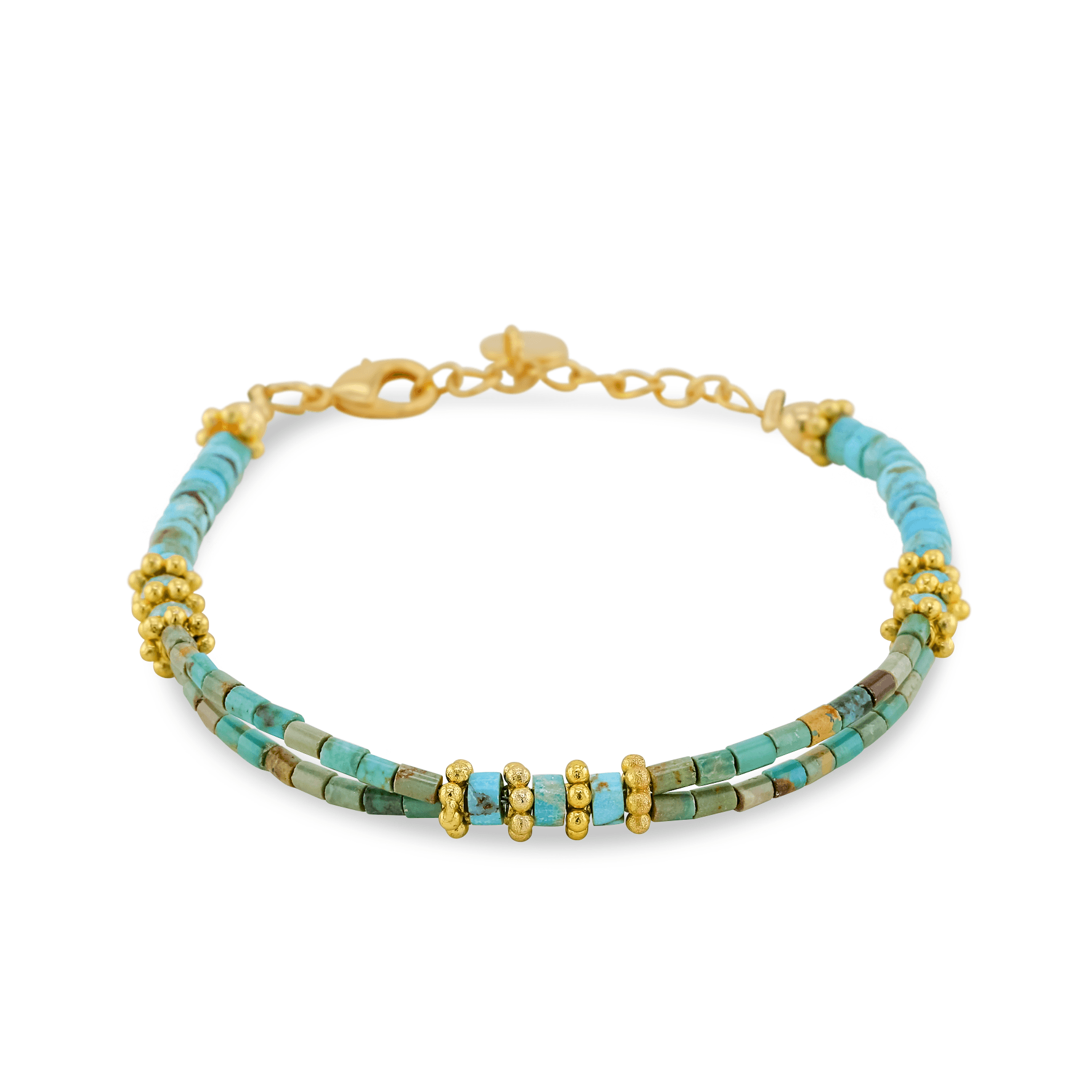 Bracelet perles doré Or jaune 18k assemblé de turquoise - Maison Di Giorgio
