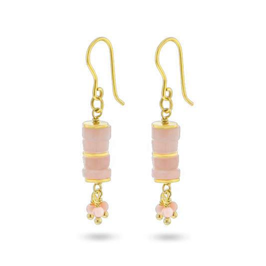 Boucles d'oreilles dorées Or jaune 18k assemblées d'Opale rose - Maison Di Giorgio