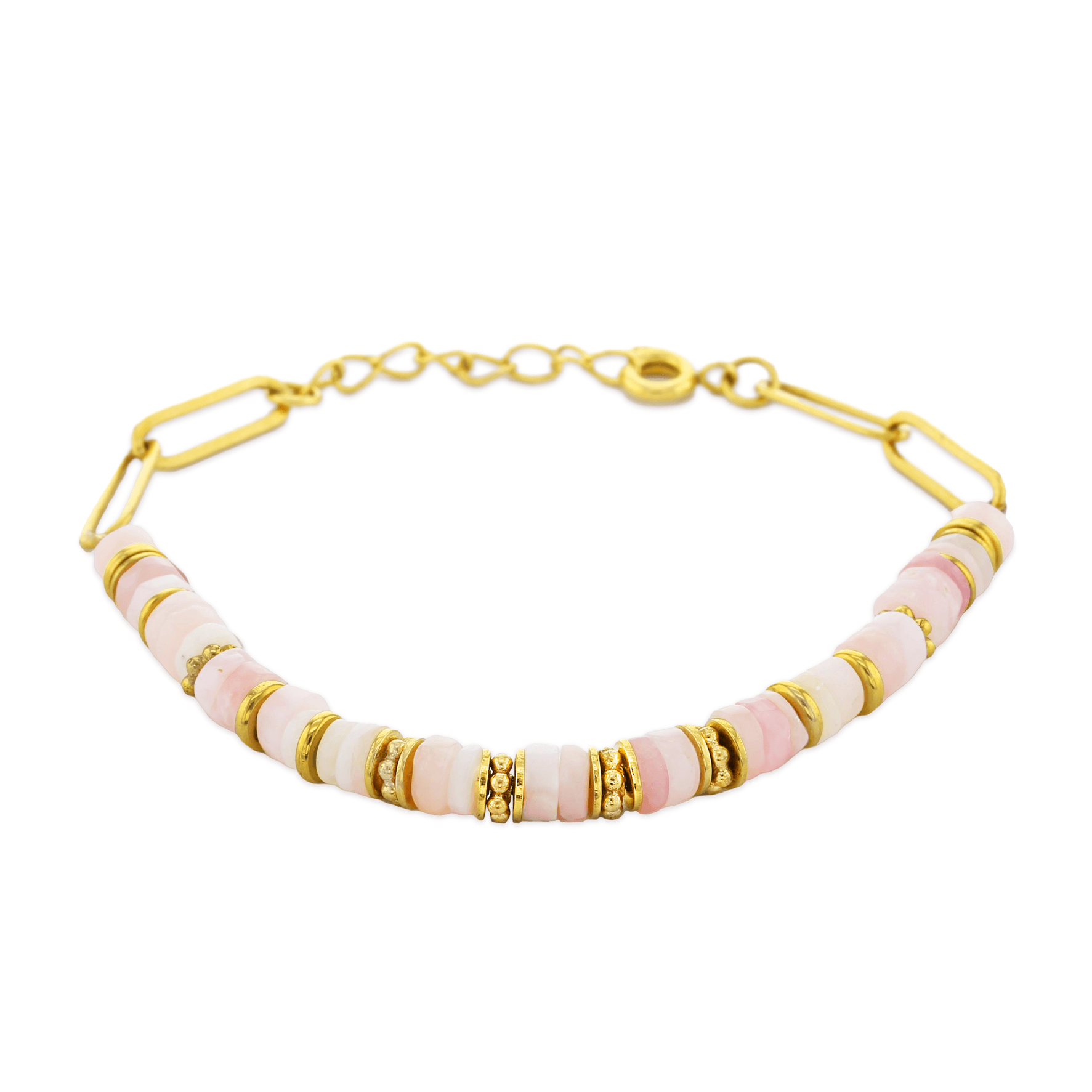 Bracelet perles doré Or jaune 18k assemblé d'opale rose - Maison Di Giorgio