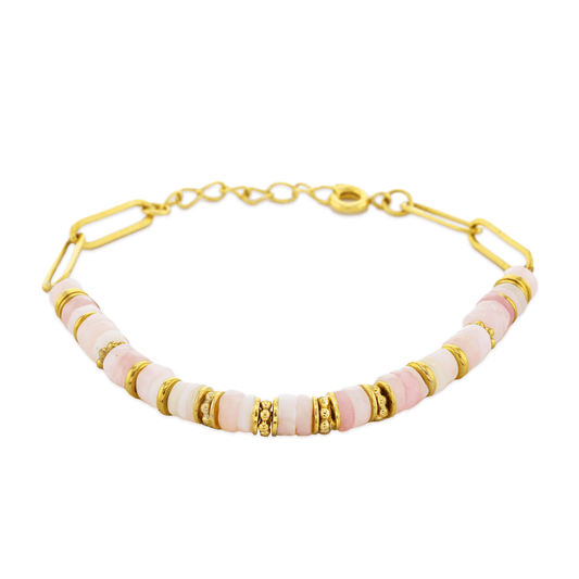 Bracelet perles doré Or jaune 18k assemblé d'opale rose - Maison Di Giorgio