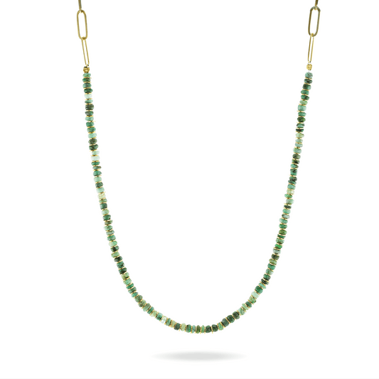 Collier perles doré Or jaune 18k assemblé d'émeraude - Maison Di Giorgio