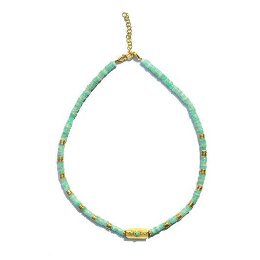 Collier perles doré Or jaune 18k assemblé d'amazonite et turquoise - Maison Di Giorgio