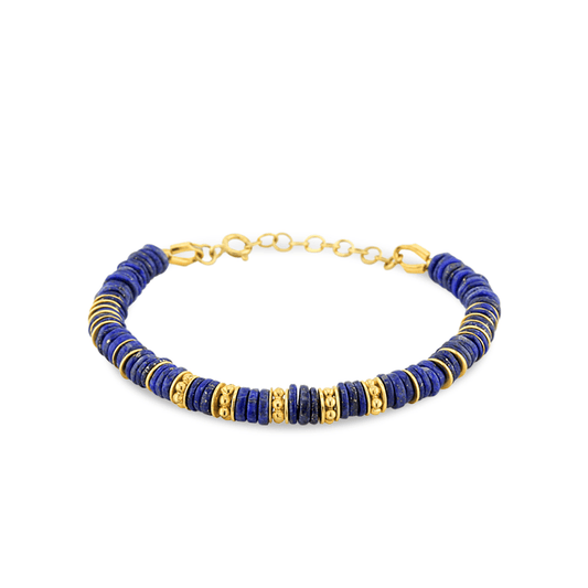 Bracelet perles doré Or jaune 18k assemblé de lapis - lazuli - Maison Di Giorgio