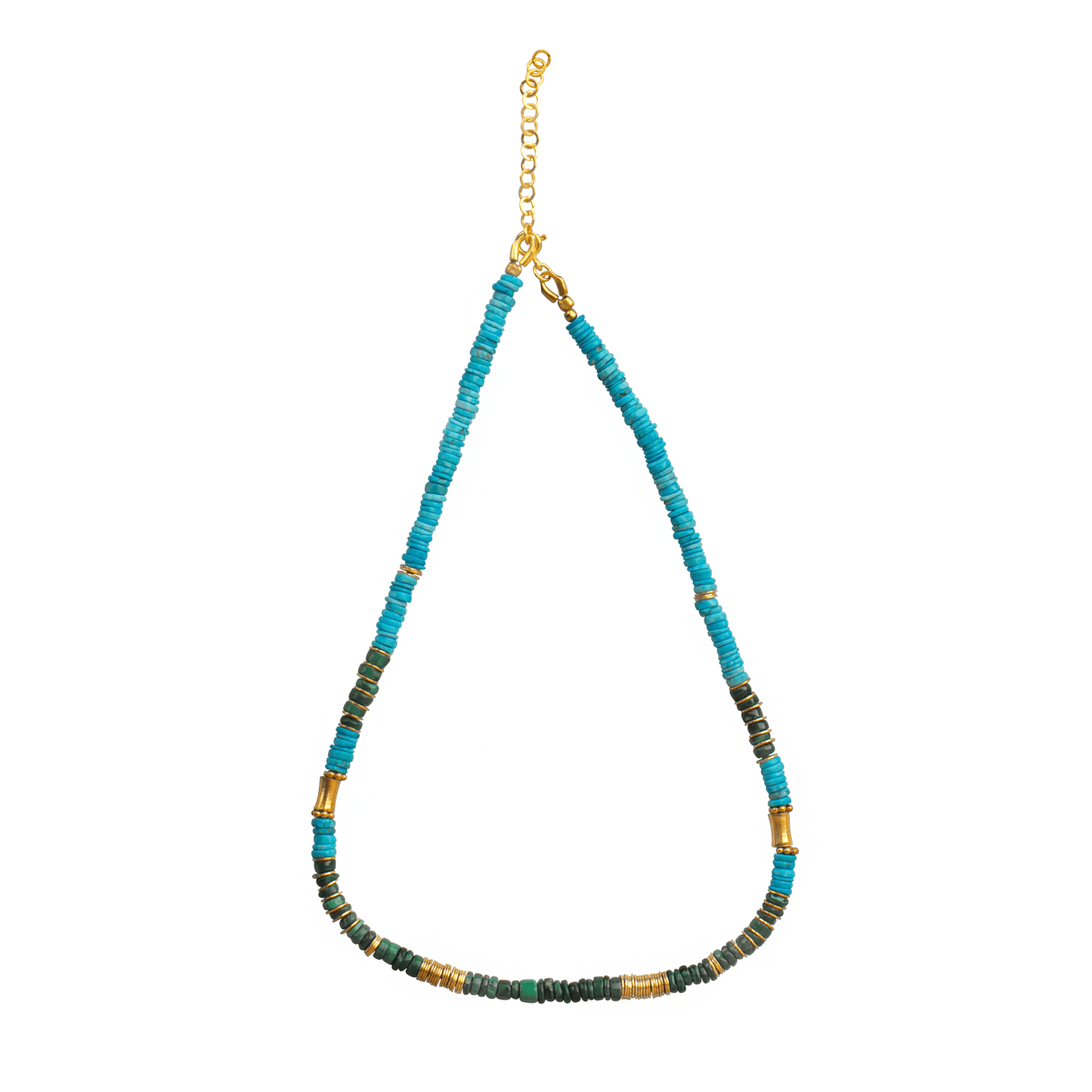 Collier perles doré Or jaune 18k assemblé de turquoise et malachite - Maison Di Giorgio