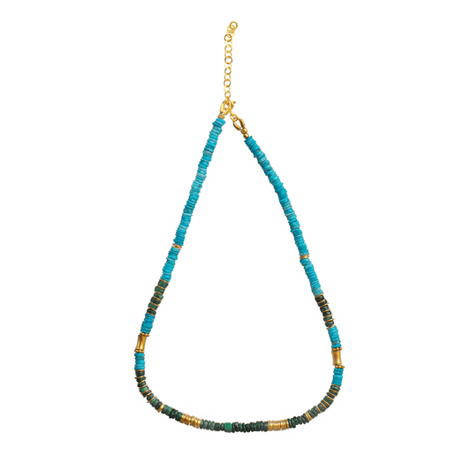 Collier perles doré Or jaune 18k assemblé de turquoise et malachite - Maison Di Giorgio