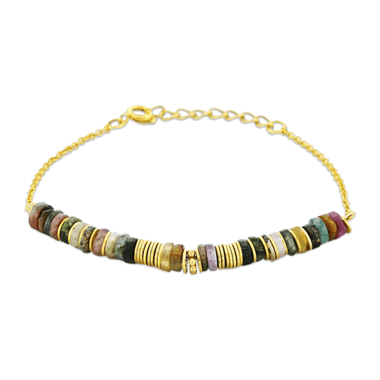 Bracelet perles doré Or jaune 18k assemblé de Tourmaline - Maison Di Giorgio