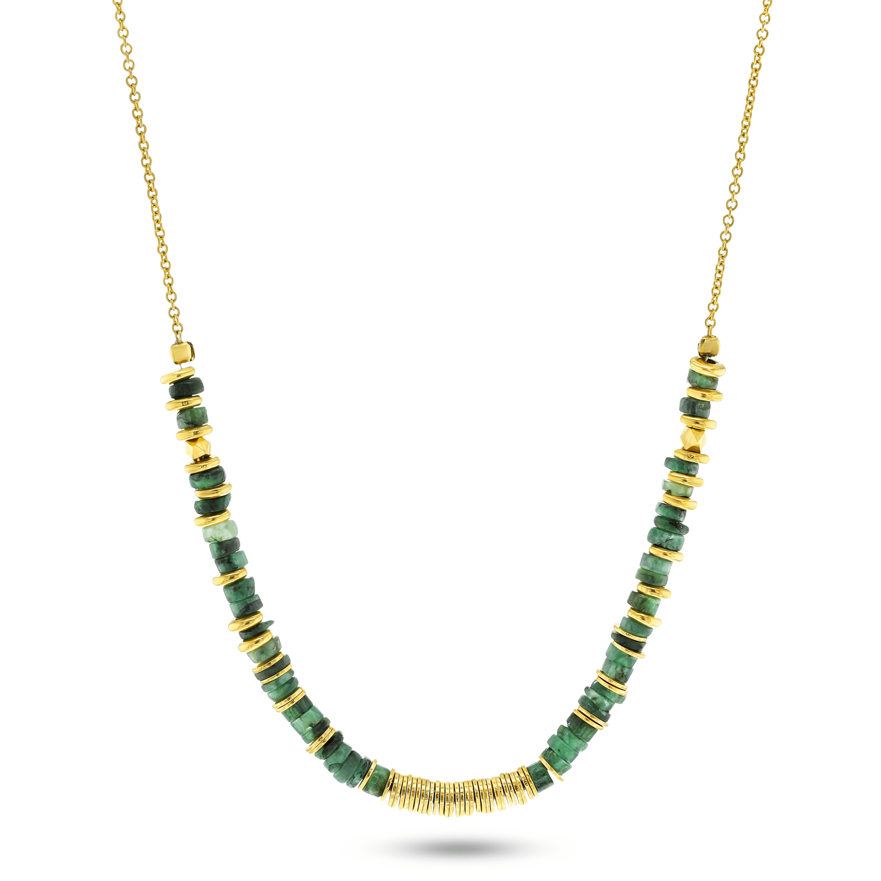 Collier perles doré Or jaune 18k assemblé d'émeraude - Maison Di Giorgio