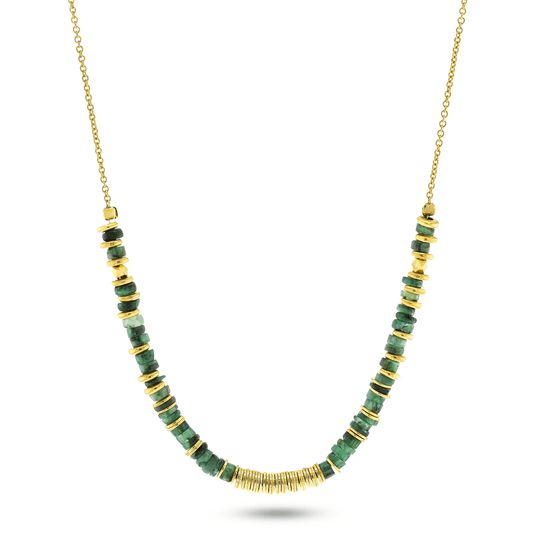 Collier perles doré Or jaune 18k assemblé d'émeraude - Maison Di Giorgio