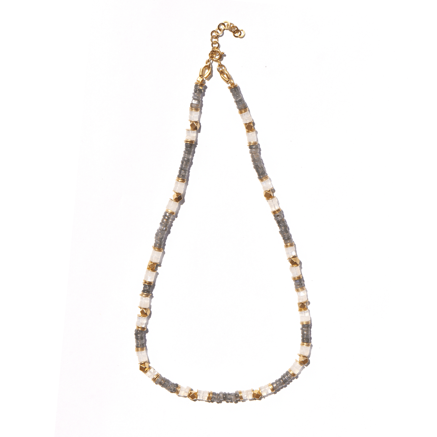 Collier perles doré Or jaune 18k assemblé de labradorite et pierre de lune - Maison Di Giorgio