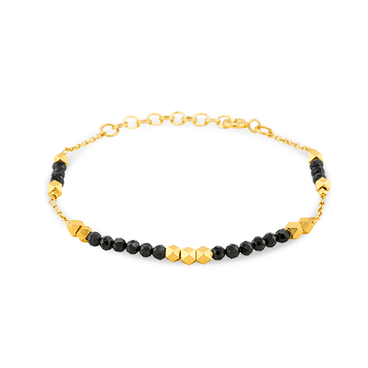 Bracelet perles doré Or jaune 18k assemblé d'onyx noir - Maison Di Giorgio