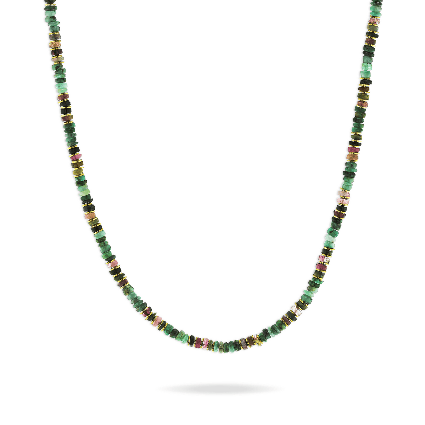 Collier perles doré Or jaune 18k assemblé d'émeraude et tourmaline - Maison Di Giorgio