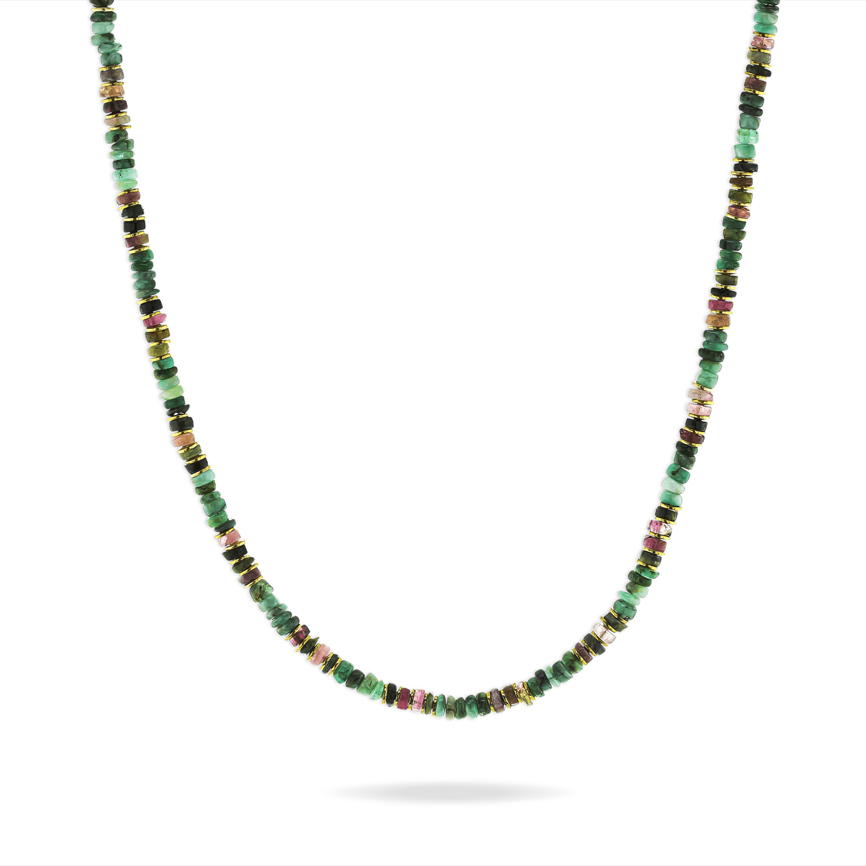 Collier perles doré Or jaune 18k assemblé d'émeraude et tourmaline - Maison Di Giorgio