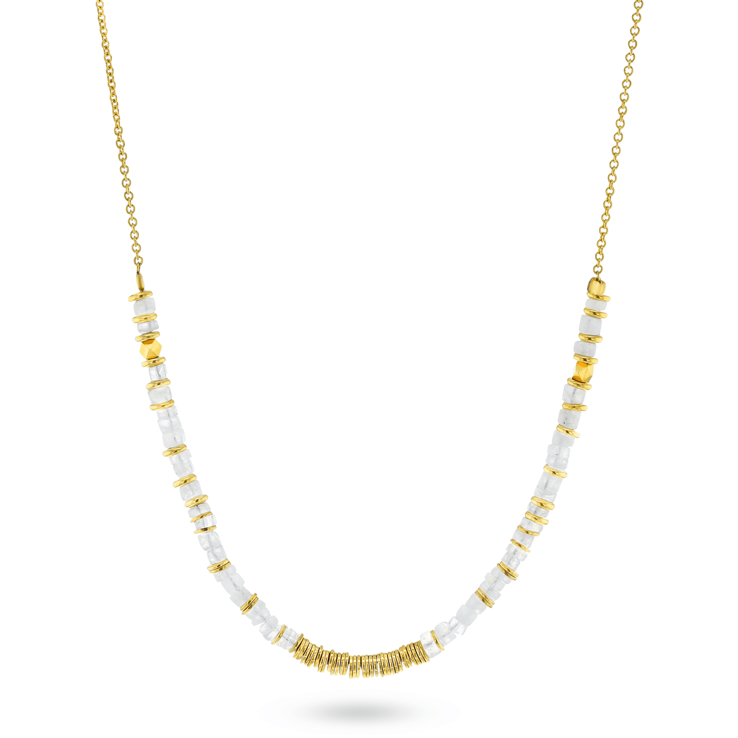 Collier perles doré Or jaune 18k assemblé de pierre de lune - Maison Di Giorgio
