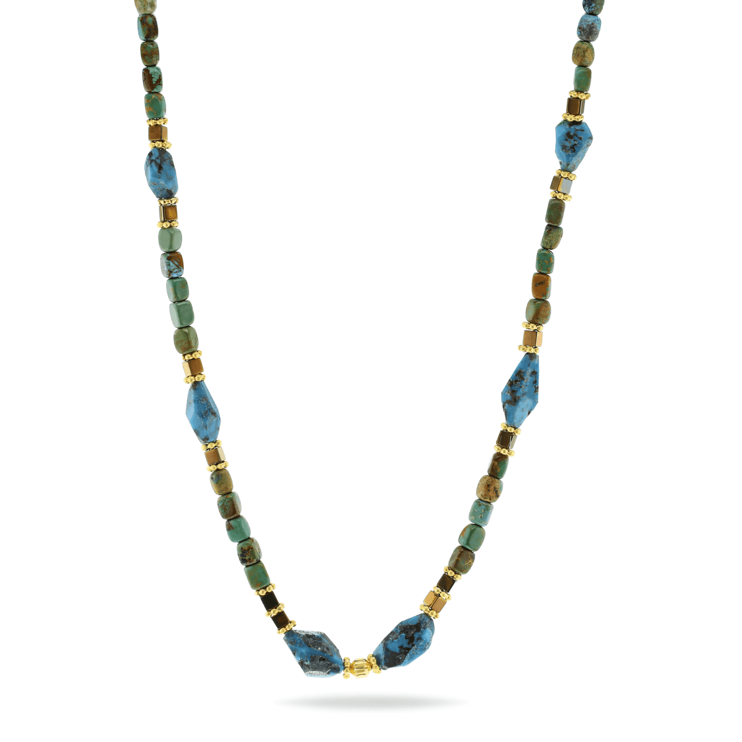 Collier perles doré Or jaune 18k assemblé de turquoise et hématite - Maison Di Giorgio