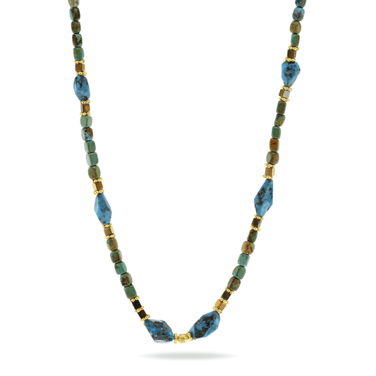 Collier perles doré Or jaune 18k assemblé de turquoise et hématite - Maison Di Giorgio