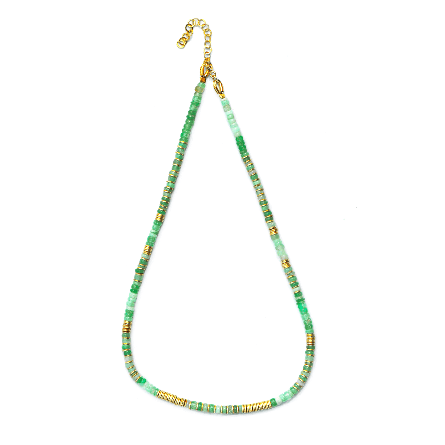 Collier perles doré Or jaune 18k assemblé de Chrysoprase - Maison Di Giorgio