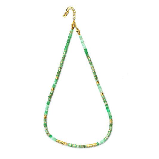 Collier perles doré Or jaune 18k assemblé de Chrysoprase - Maison Di Giorgio