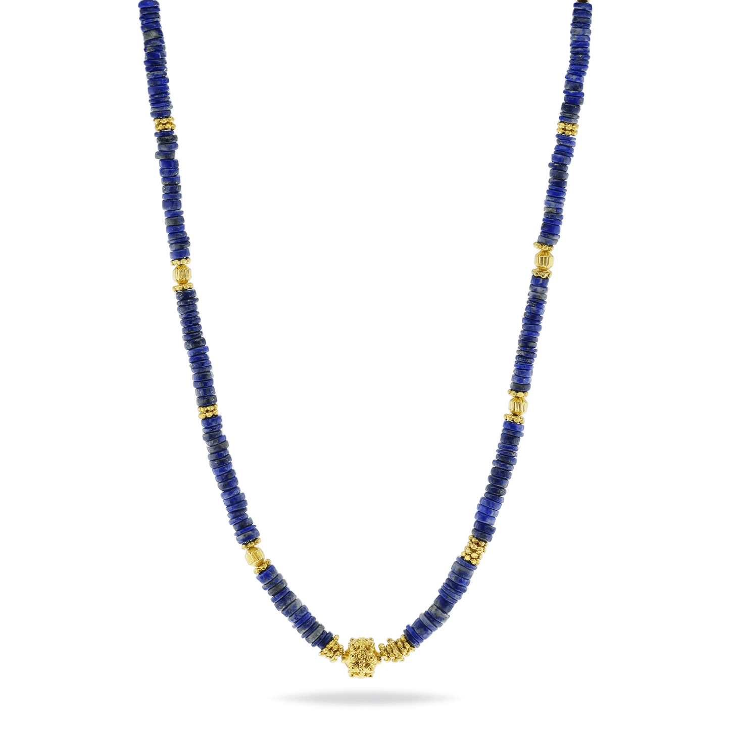 Collier perles doré Or jaune 18k assemblé de lapis - lazuli - Maison Di Giorgio