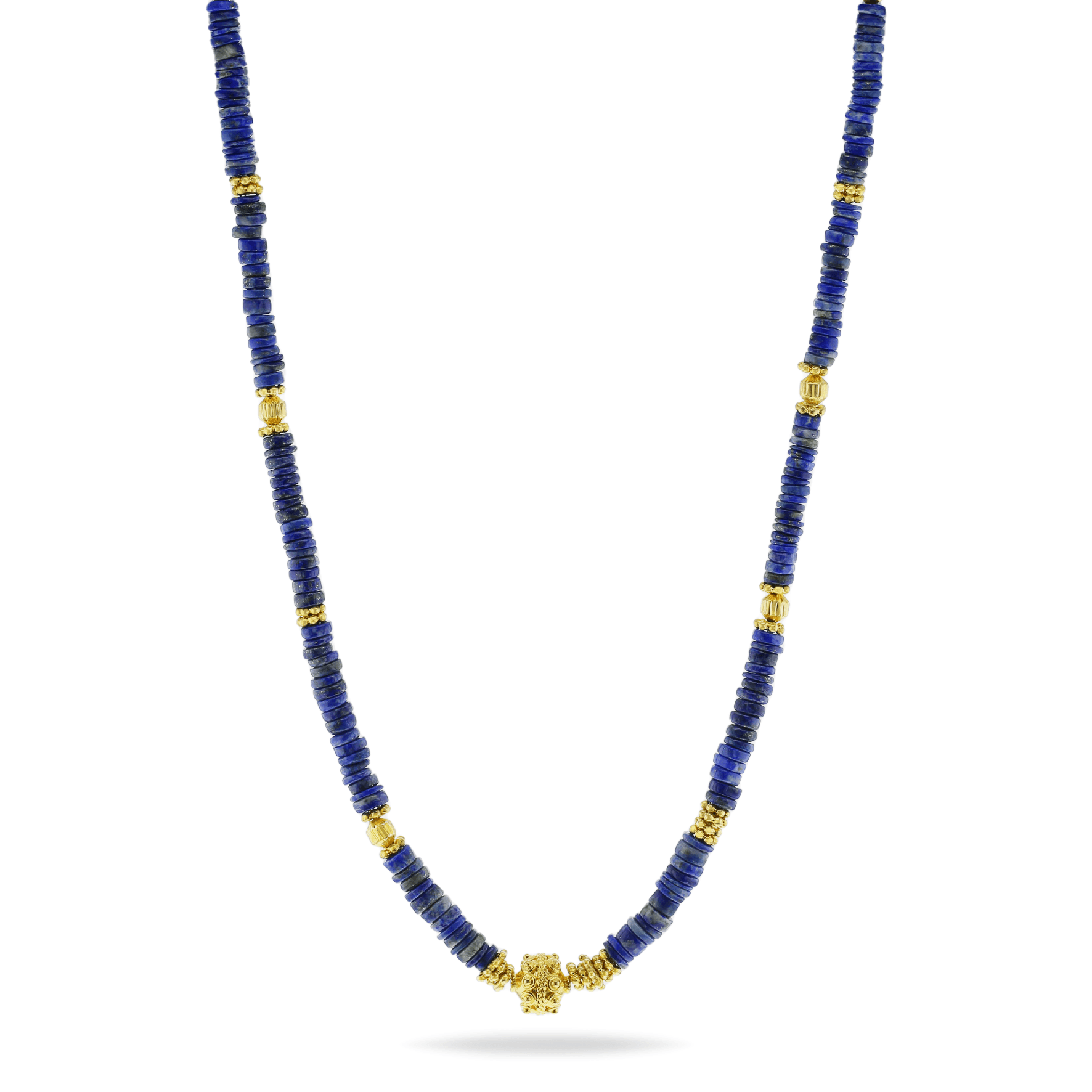 Collier perles doré Or jaune 18k assemblé de lapis - lazuli - Maison Di Giorgio