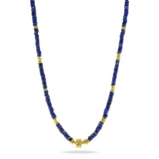 Collier perles doré Or jaune 18k assemblé de lapis - lazuli - Maison Di Giorgio