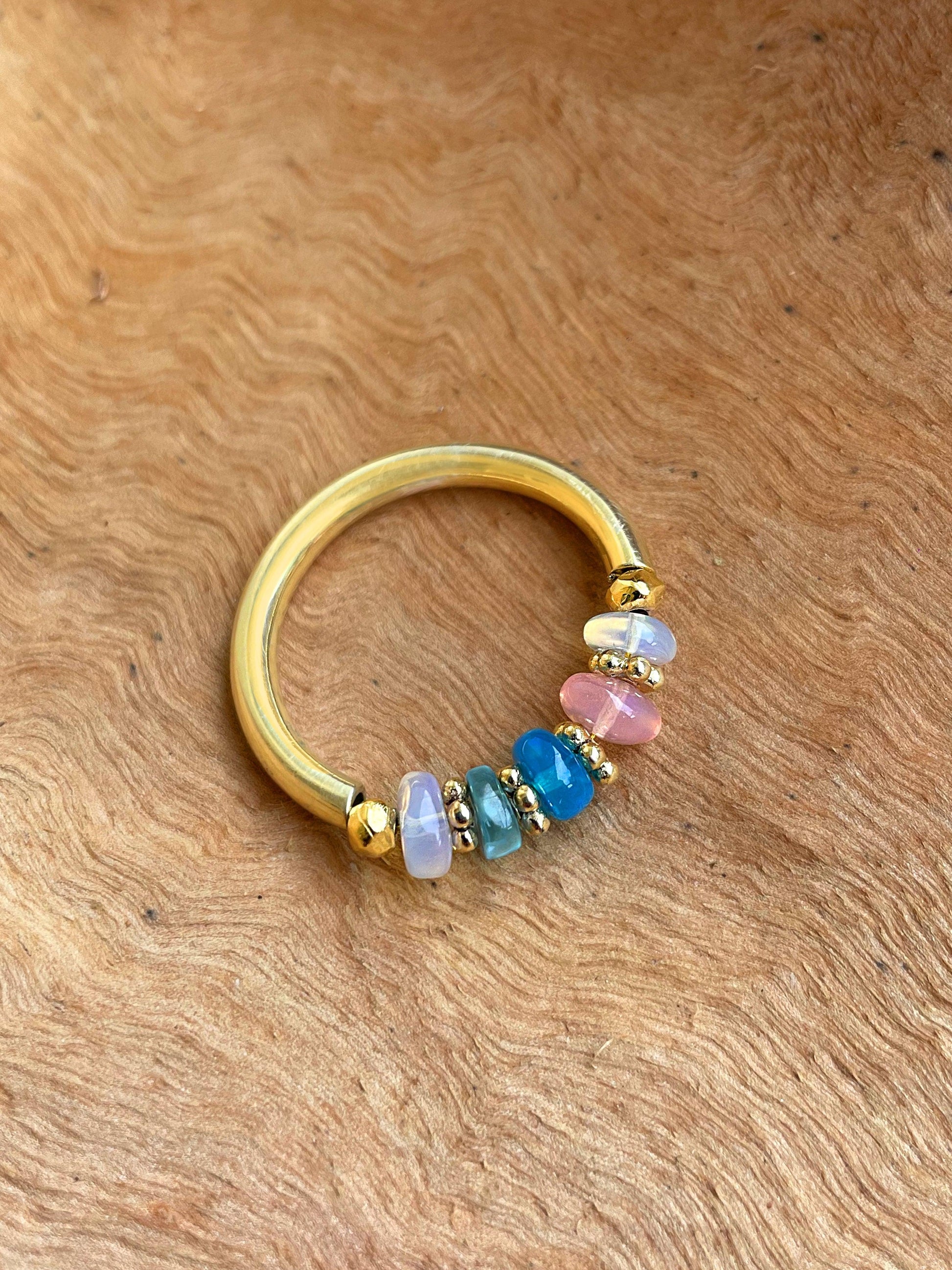 Bague dorée Or jaune 18k assemblée d'Opale et Apatite - Maison Di Giorgio