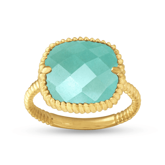Bague dorée Or jaune 18k assemblée d'Amazonite - Maison Di Giorgio