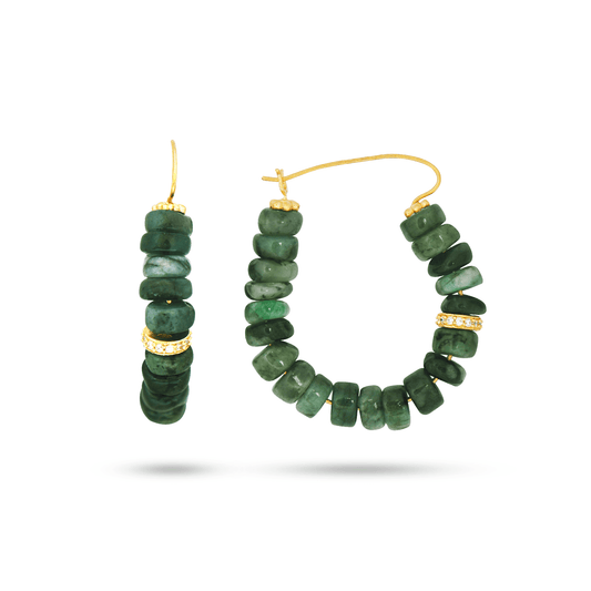 Boucles d'oreilles dorées Or jaune 18k assemblées d'émeraude et oxyde de zirconium - Maison Di Giorgio