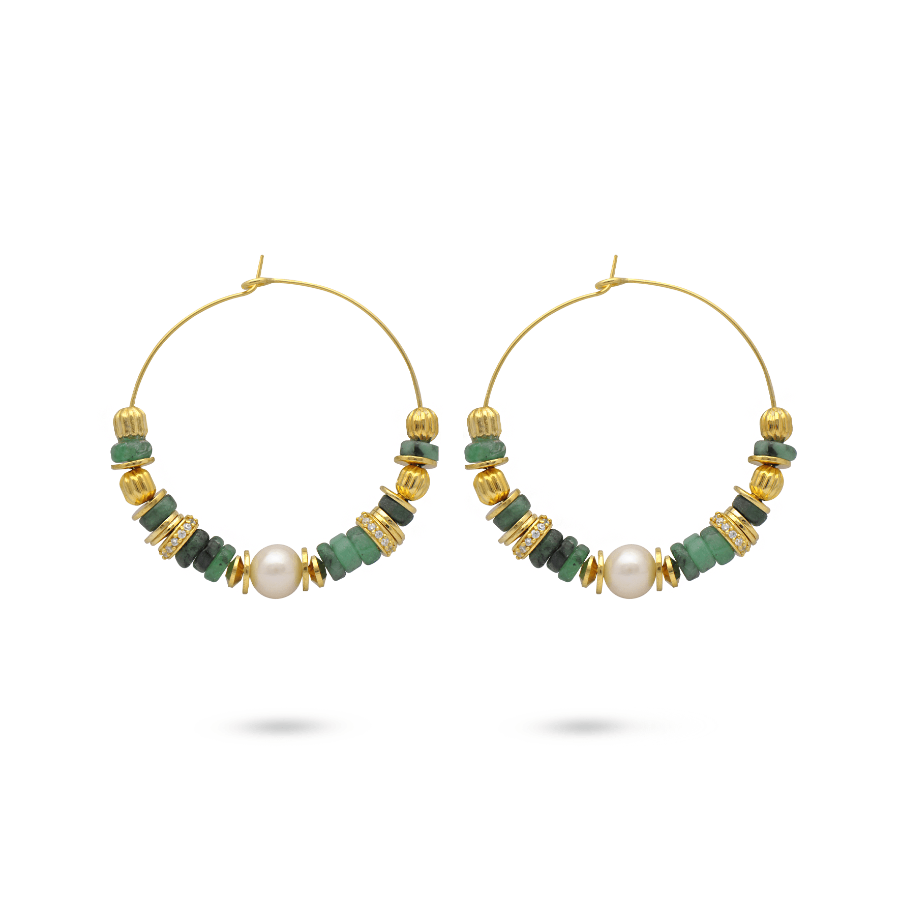Boucles d'oreilles dorées Or jaune 18k assemblées d'Émeraude et Perle - Maison Di Giorgio