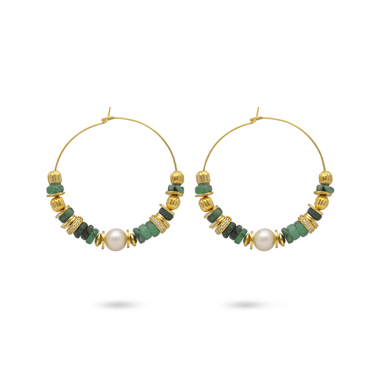 Boucles d'oreilles dorées Or jaune 18k assemblées d'Émeraude et Perle - Maison Di Giorgio